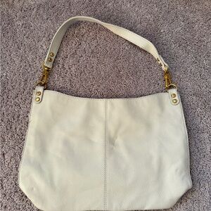 HOBO pier slouchy pebbled leather Off-White Shoulder Bag with Gold Hardware